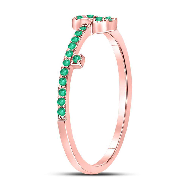 10kt Rose Gold Womens Round Emerald Key Stackable Band Ring 1/5 Cttw