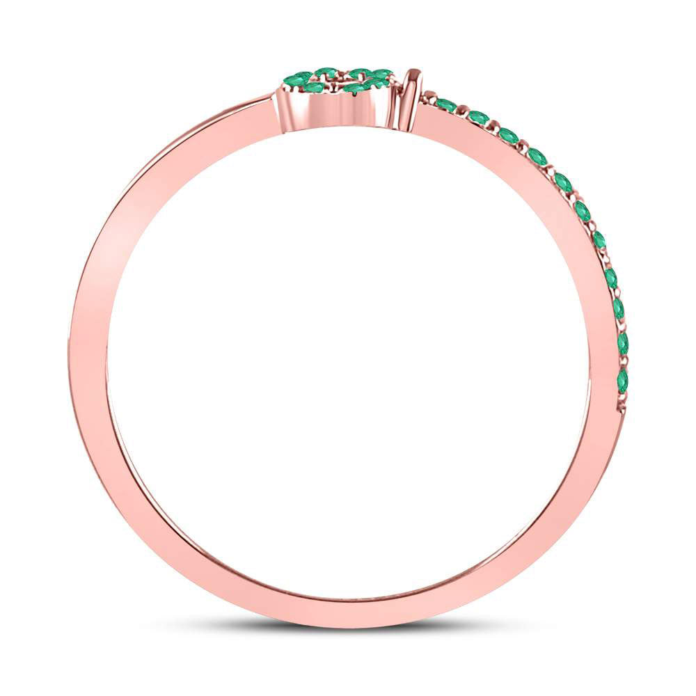 10kt Rose Gold Womens Round Emerald Key Stackable Band Ring 1/5 Cttw