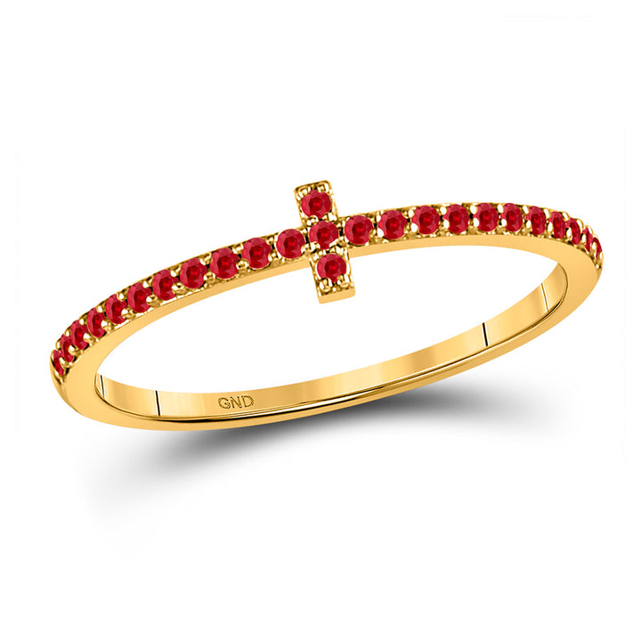 10kt Yellow Gold Womens Round Ruby Stackable Cross Band Ring 1/6 Cttw