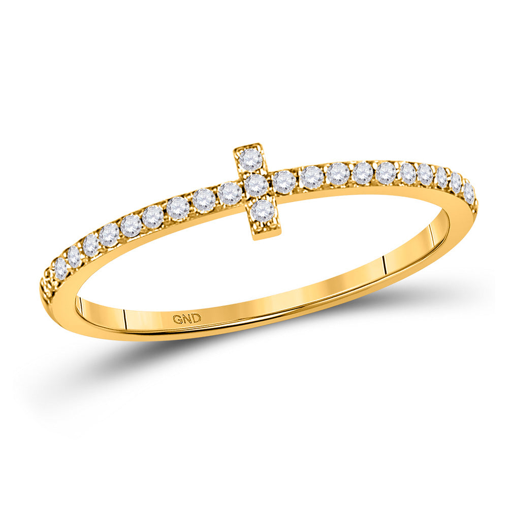 10kt Yellow Gold Womens Round Diamond Cross Stackable Band Ring 1/6 Cttw