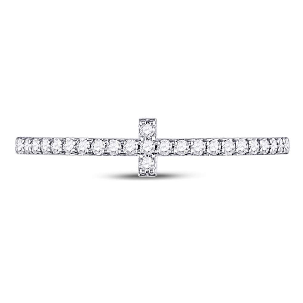 10kt White Gold Womens Round Diamond Cross Stackable Band Ring 1/6 Cttw