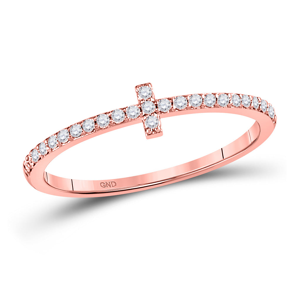 10kt Rose Gold Womens Round Diamond Cross Stackable Band Ring 1/6 Cttw