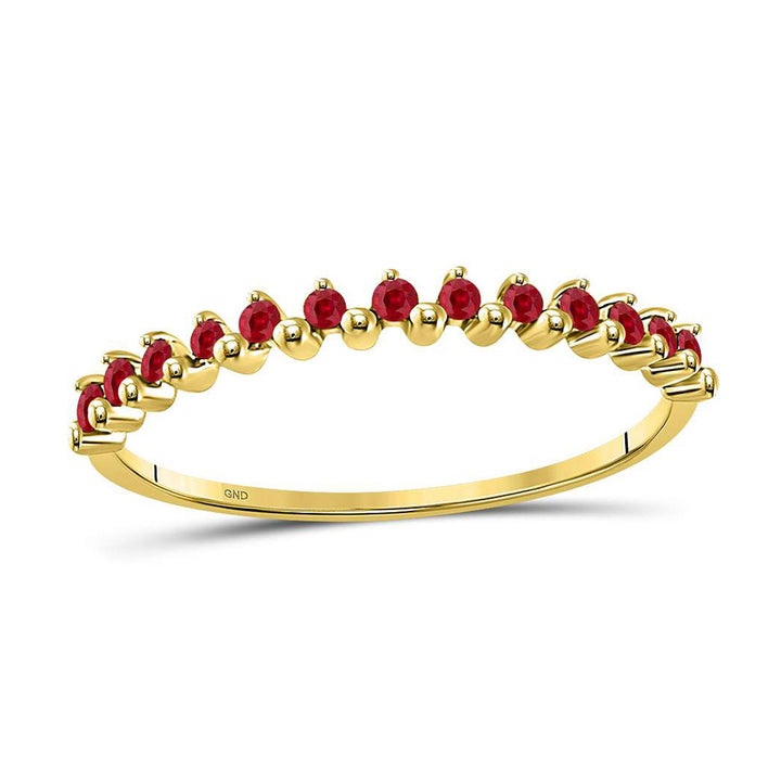 10kt Yellow Gold Womens Round Ruby Single Row Stackable Ring 1/8 Cttw