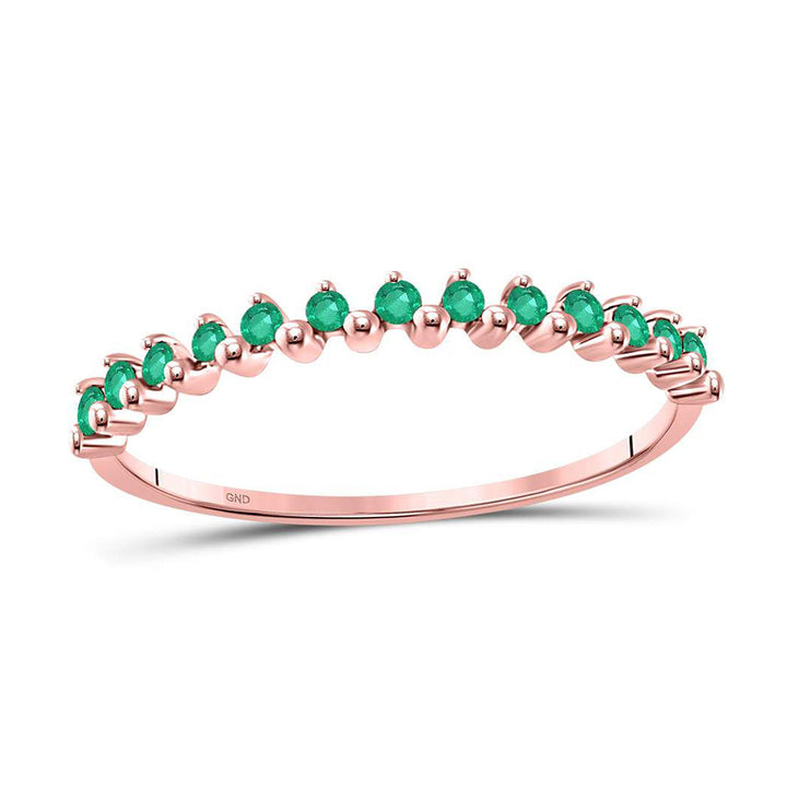 10kt Rose Gold Womens Round Emerald Stackable Band Ring 1/8 Cttw