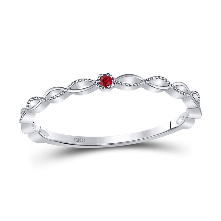 10kt White Gold Womens Round Ruby Solitaire Stackable Band Ring .01 Cttw