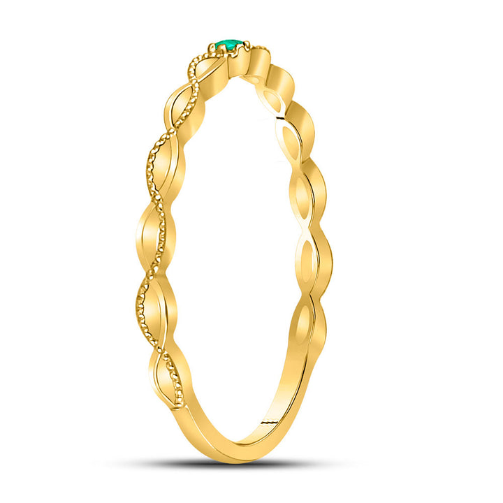 10kt Yellow Gold Womens Round Emerald Solitaire Milgrain Stackable Band Ring .01 Cttw