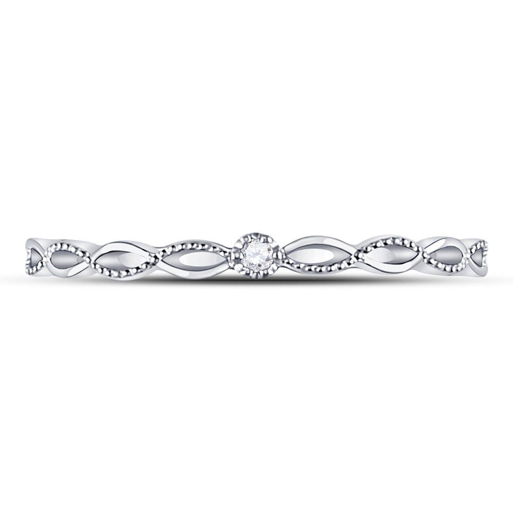 10kt White Gold Womens Round Diamond Stackable Band Ring .01 Cttw