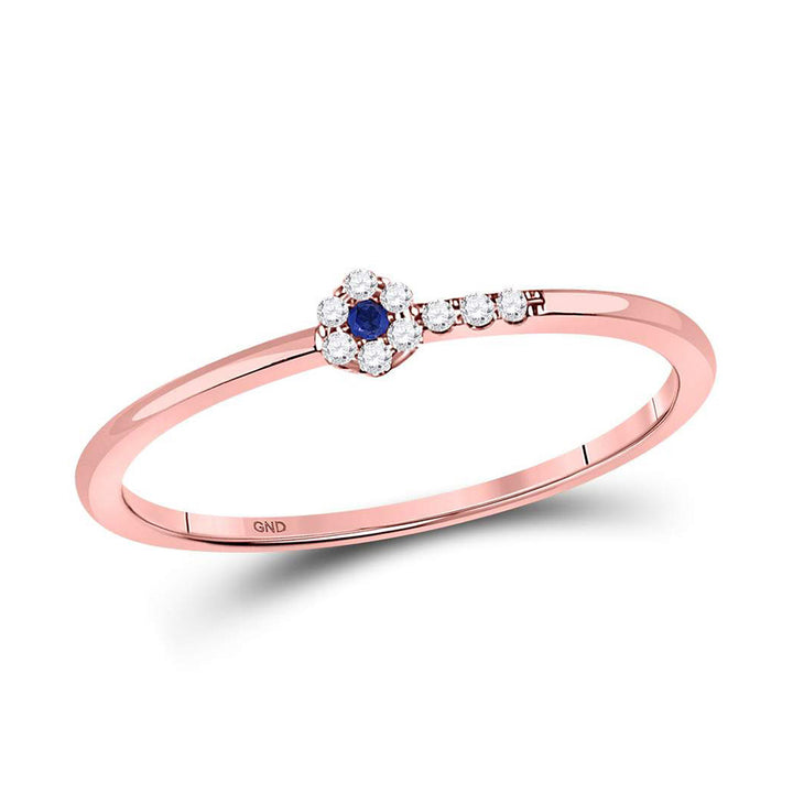 10kt Rose Gold Womens Round Blue Sapphire Diamond Stackable Band Ring 1/12 Cttw