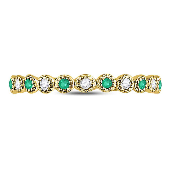 10kt Yellow Gold Womens Round Emerald Diamond Dot Stackable Band Ring 1/6 Cttw