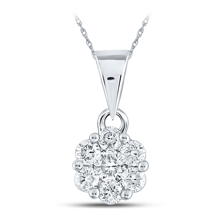 14kt White Gold Womens Round Diamond Flower Cluster Pendant 1/2 Cttw