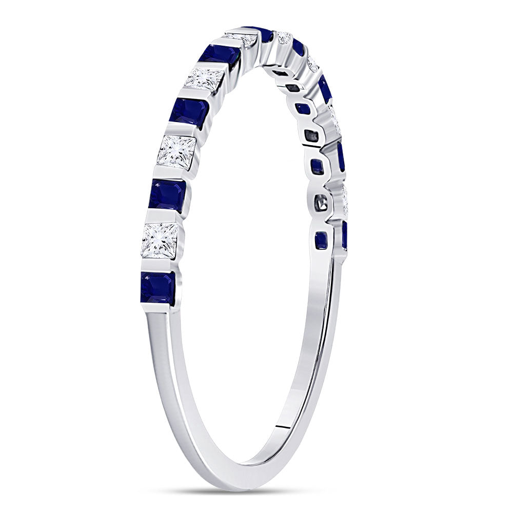 10kt White Gold Womens Princess Blue Sapphire Diamond Stackable Band Ring 3/8 Cttw