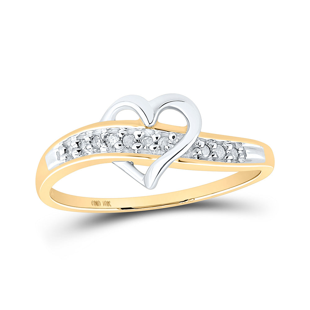 10kt Yellow Gold Womens Round Diamond Heart Ring 1/20 Cttw