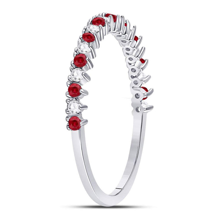 10kt White Gold Womens Round Ruby Diamond Stackable Band Ring 1/4 Cttw