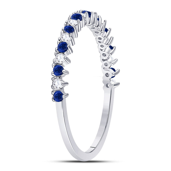 10kt White Gold Womens Round Blue Sapphire Diamond Stackable Band Ring 1/5 Cttw