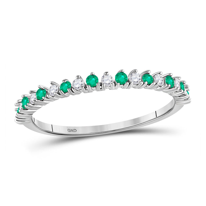 10kt White Gold Womens Round Emerald Diamond Stackable Band Ring 1/5 Cttw