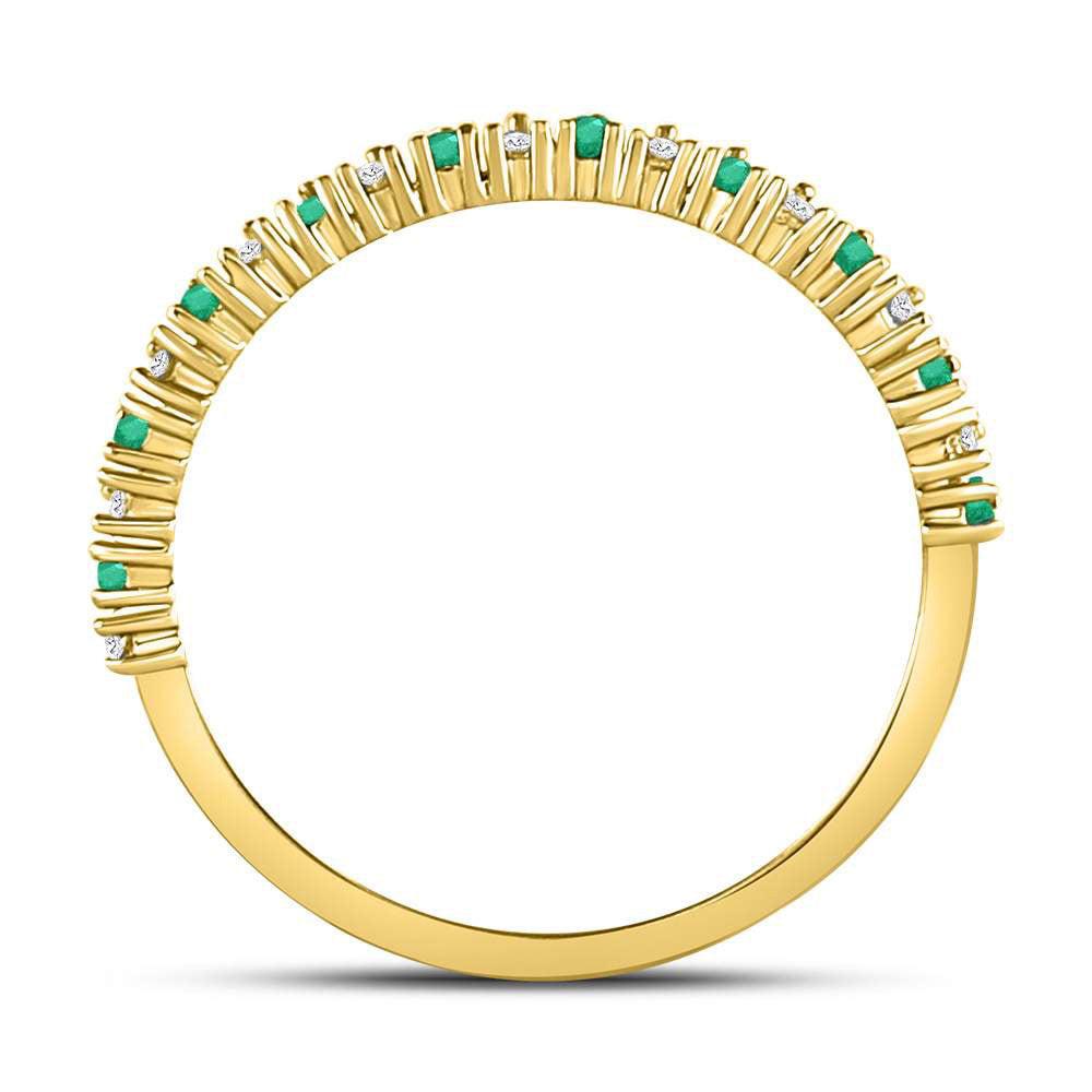 10kt Yellow Gold Womens Round Emerald Diamond Stackable Band Ring 1/5 Cttw