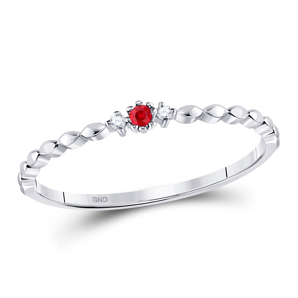 10kt White Gold Womens Round Ruby Diamond Single Row Stackable Band Ring 1/3 Cttw