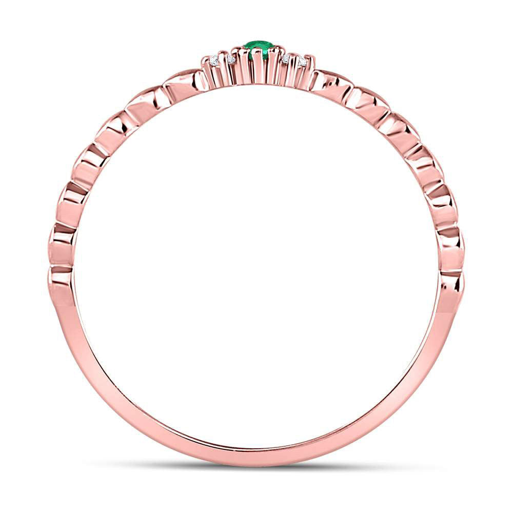 10kt Rose Gold Womens Round Emerald Solitaire Diamond-accent Stackable Ring .03 Cttw