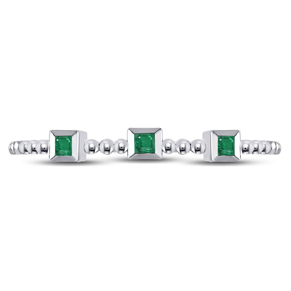 10kt White Gold Womens Princess Emerald Beaded 3-stone Stackable Band Ring .03 Cttw