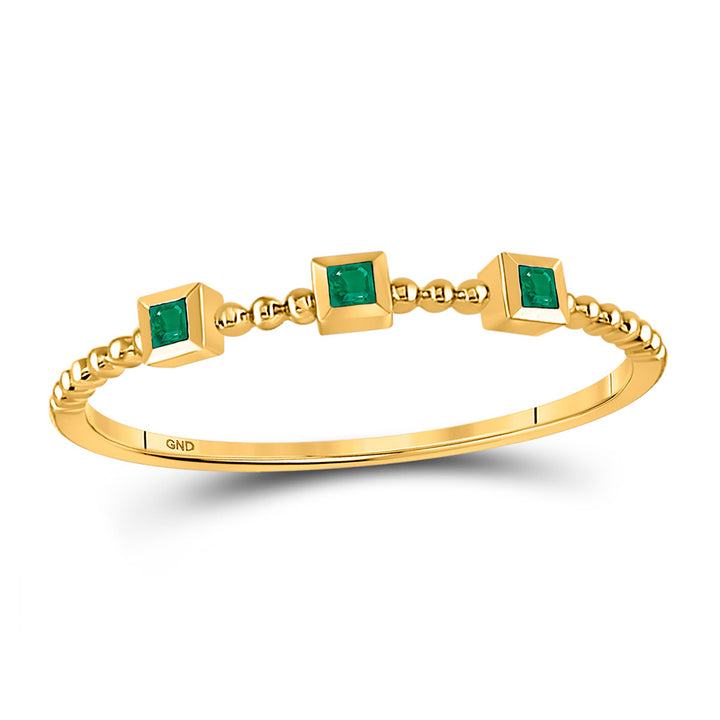 10kt Yellow Gold Womens Princess Emerald Beaded 3-stone Stackable Band Ring .03 Cttw