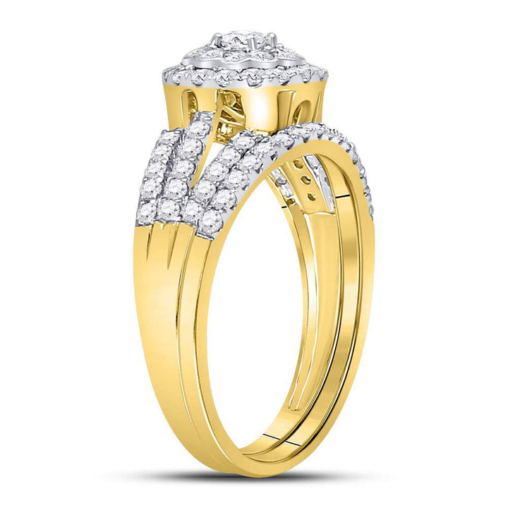 14kt Yellow Gold Round Diamond Bridal Wedding Ring Band Set 1 Cttw