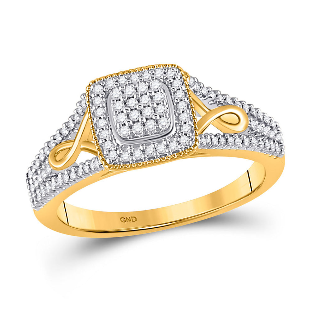 10kt Yellow Gold Womens Round Diamond Square Cluster Ring 1/4 Cttw