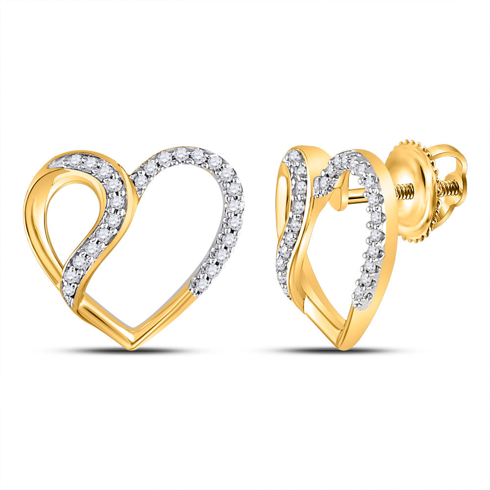 10kt Yellow Gold Womens Round Diamond Heart Earrings 1/6 Cttw