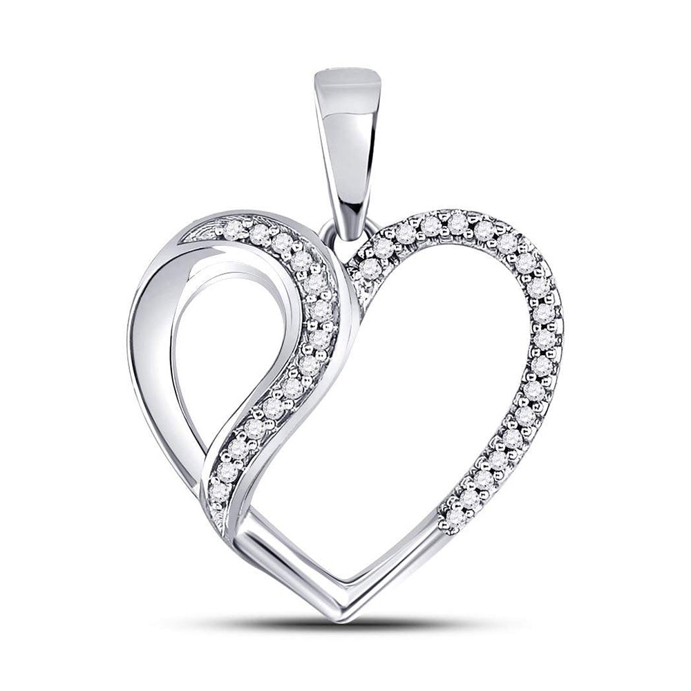 10kt White Gold Womens Round Diamond Heart Fashion Pendant 1/10 Cttw