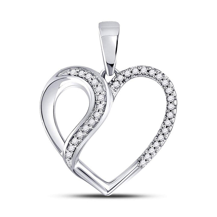 10kt White Gold Womens Round Diamond Heart Fashion Pendant 1/10 Cttw