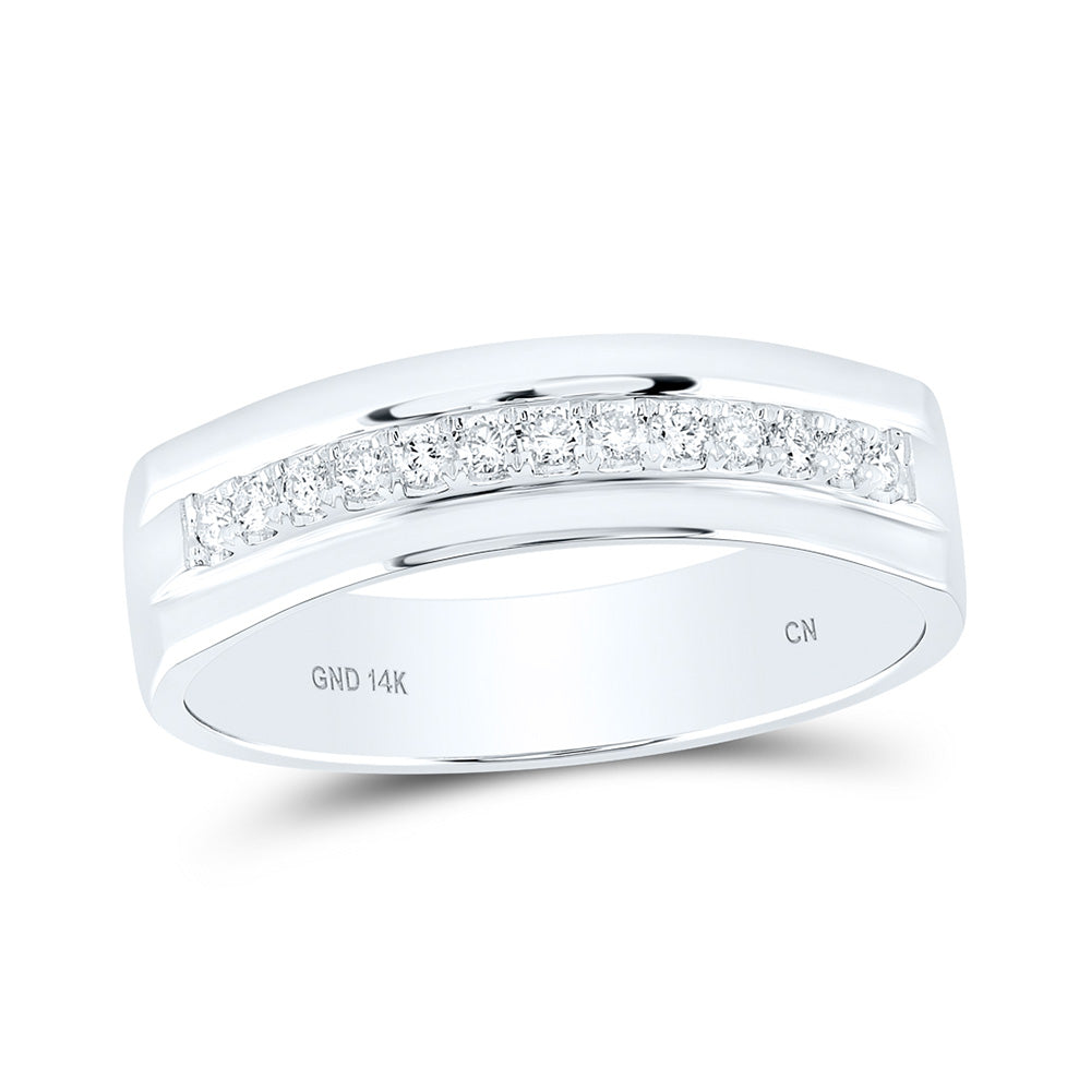 14kt White Gold Mens Machine Set Round Diamond Wedding Band Ring 1/5 Cttw