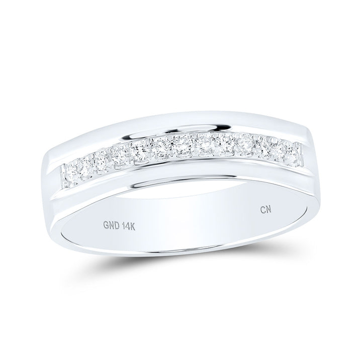 14kt White Gold Mens Machine Set Round Diamond Wedding Band Ring 1/5 Cttw