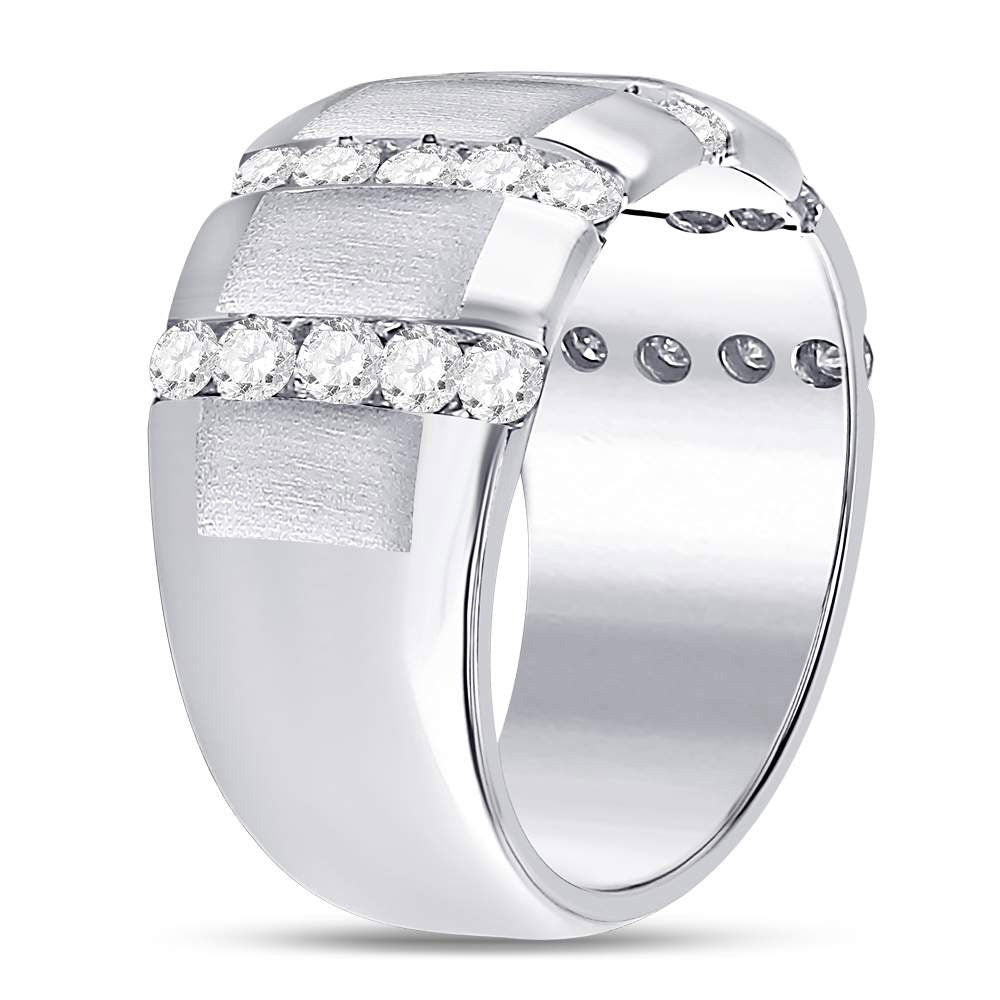 14kt White Gold Mens Round Diamond Striped Matte Wedding Band Ring 1-1/2 Cttw