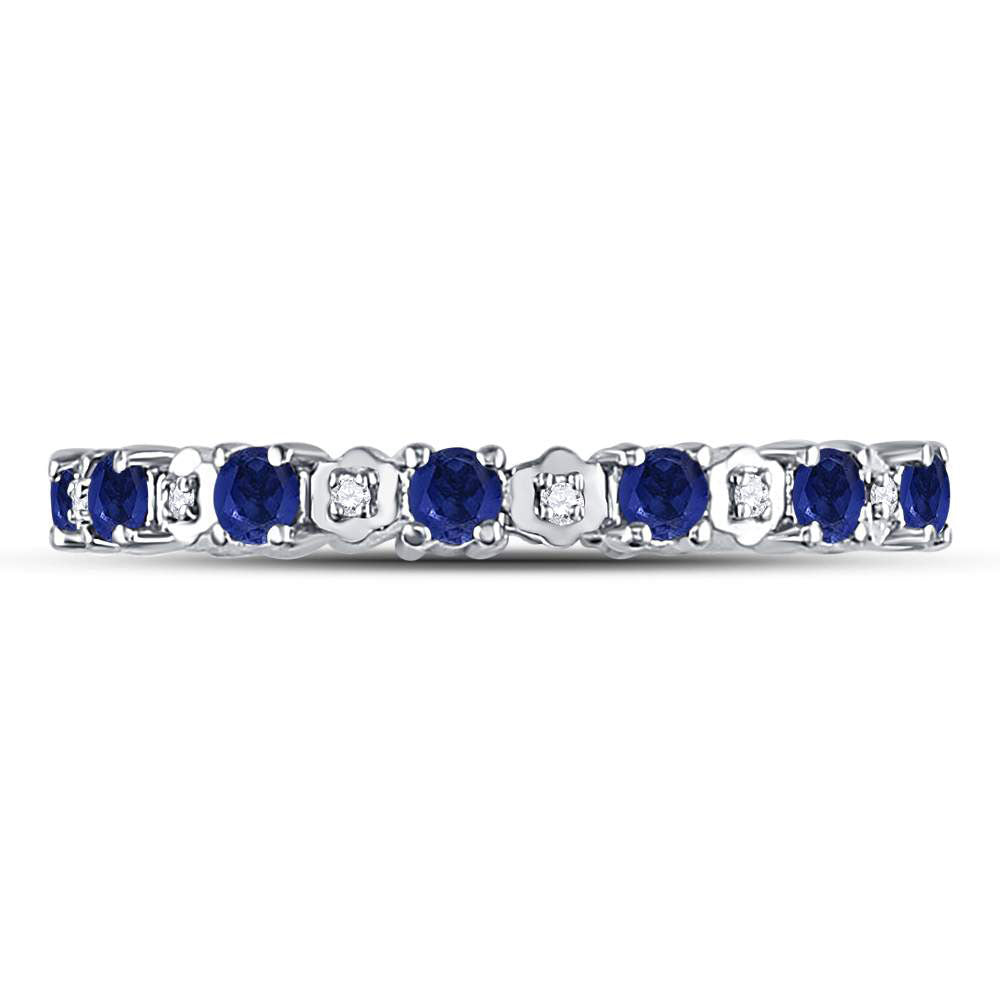 10kt White Gold Womens Round Blue Sapphire Diamond Eternity Band Ring 1 Cttw