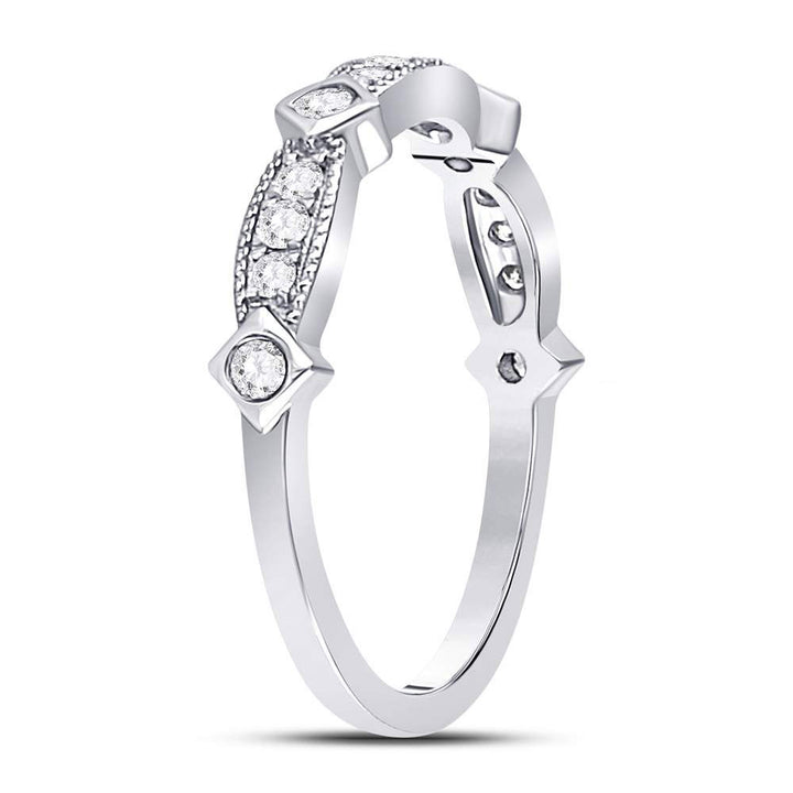 10kt White Gold Womens Round Diamond Milgrain Pinched Band Ring 1/4 Cttw