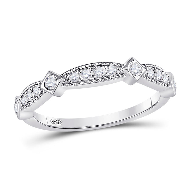 10kt White Gold Womens Round Diamond Milgrain Pinched Band Ring 1/4 Cttw