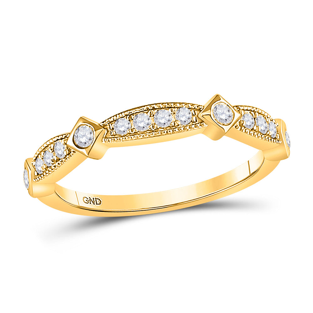 10kt Yellow Gold Womens Round Diamond Milgrain Pinched Band Ring 1/4 Cttw