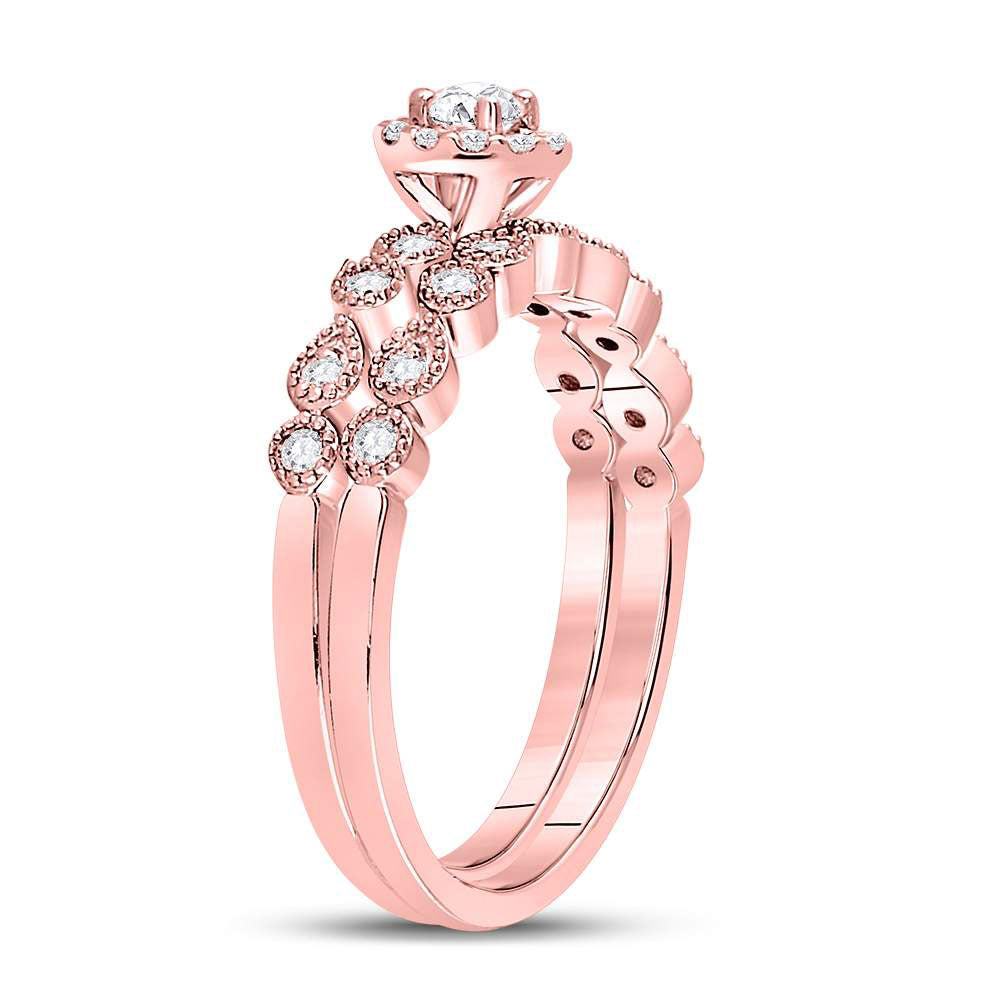 10kt Rose Gold Round Diamond Stackable Bridal Wedding Ring Band Set 1/3 Cttw