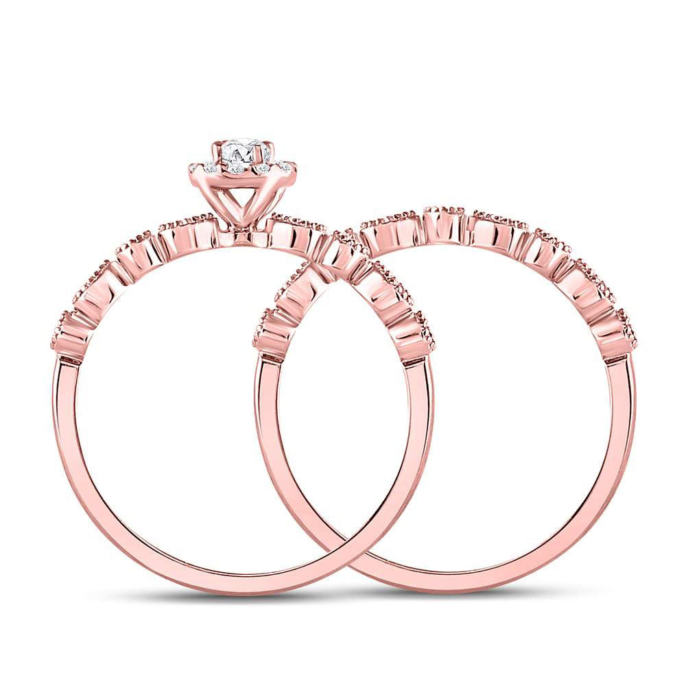 10kt Rose Gold Round Diamond Stackable Bridal Wedding Ring Band Set 1/3 Cttw