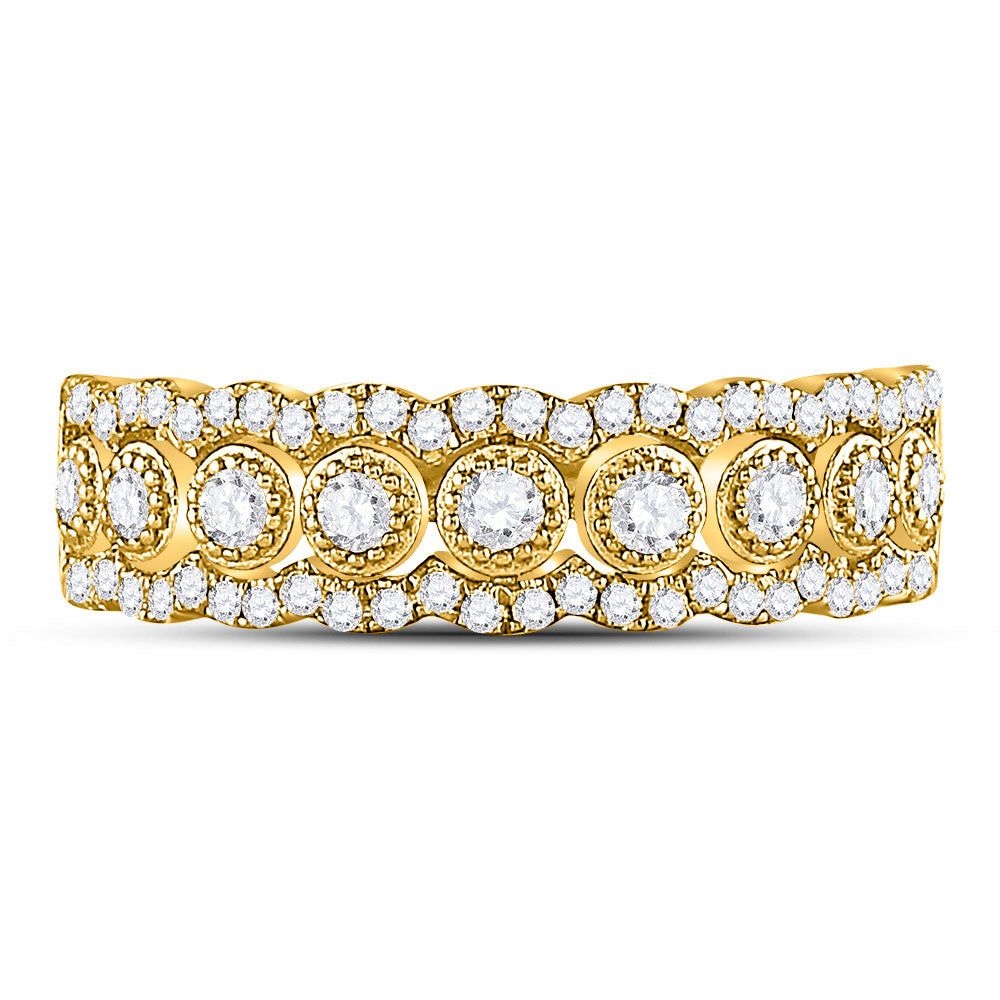 10kt Yellow Gold Womens Round Diamond Triple Row Vintage-inspired Band Ring 1/3 Cttw