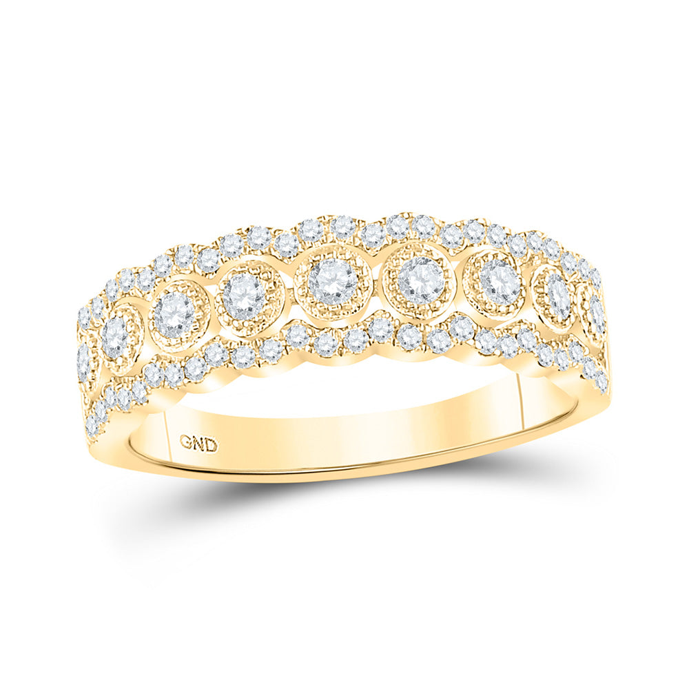 10kt Yellow Gold Womens Round Diamond Triple Row Vintage-inspired Band Ring 1/3 Cttw