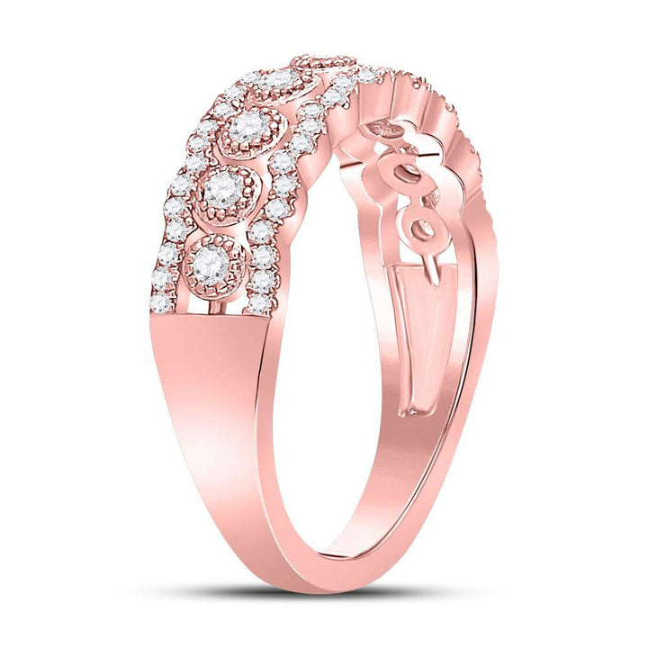 10kt Rose Gold Womens Round Diamond Vintage-inspired Band Ring 1/3 Cttw