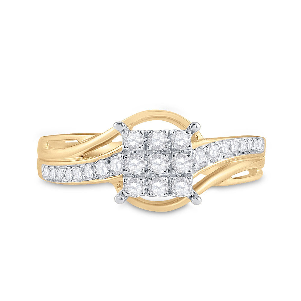 10kt Yellow Gold Womens Round Diamond Square Cluster Ring 1/3 Cttw