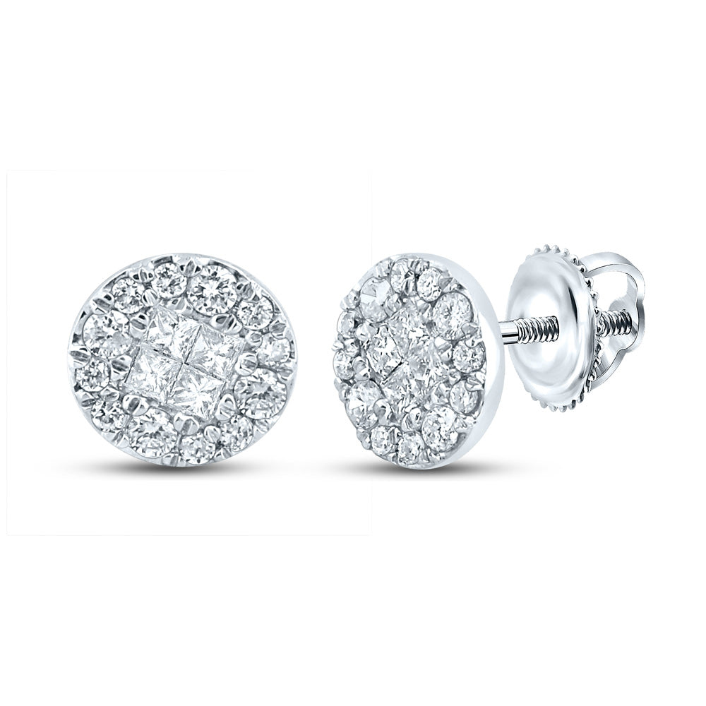 14kt White Gold Womens Princess Round Diamond Circle Earrings 1/4 Cttw