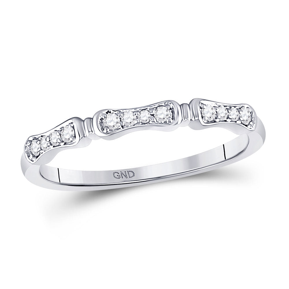 10kt White Gold Womens Round Diamond Stackable Band Ring 1/10 Cttw