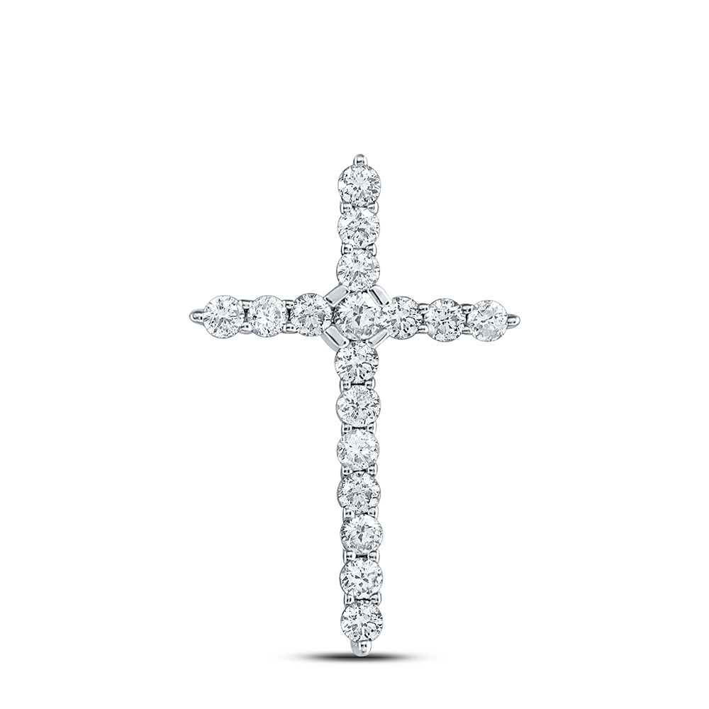 14kt White Gold Womens Round Diamond Roman Cross Pendant 1/2 Cttw