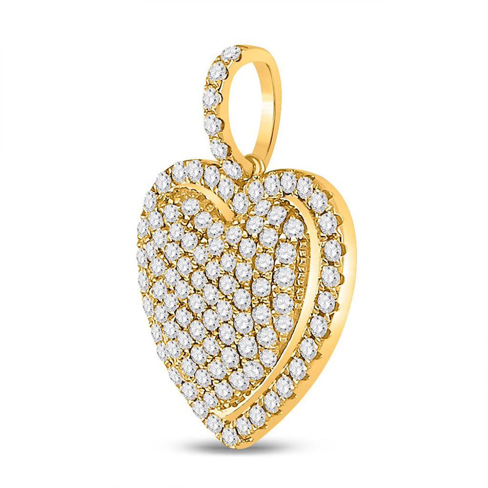 14kt Yellow Gold Womens Round Diamond Heart Pendant 1-1/4 Cttw