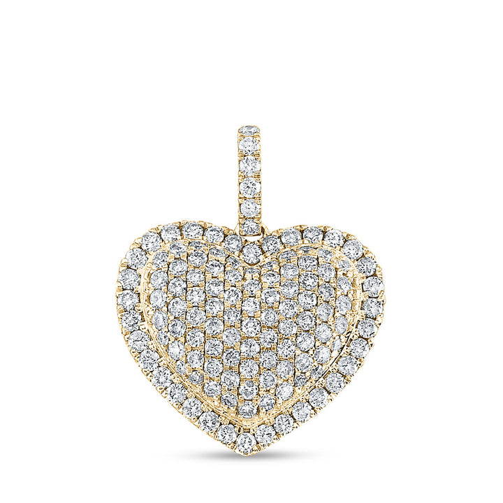 14kt Yellow Gold Womens Round Diamond Heart Pendant 1-1/4 Cttw