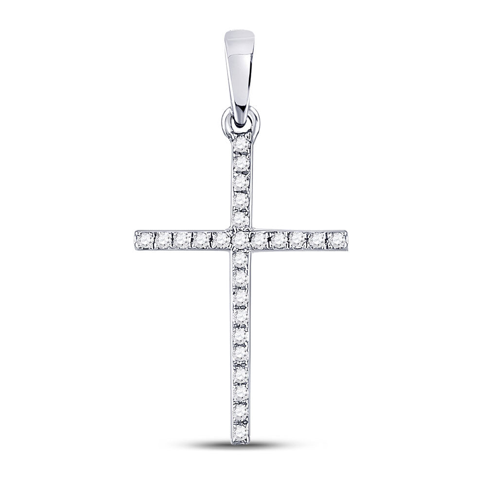 10kt White Gold Womens Round Diamond Religious Cross Pendant 1/6 Cttw