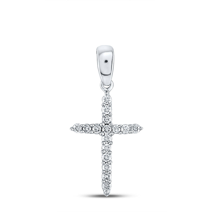 10kt White Gold Womens Round Diamond Cross Pendant 1/6 Cttw