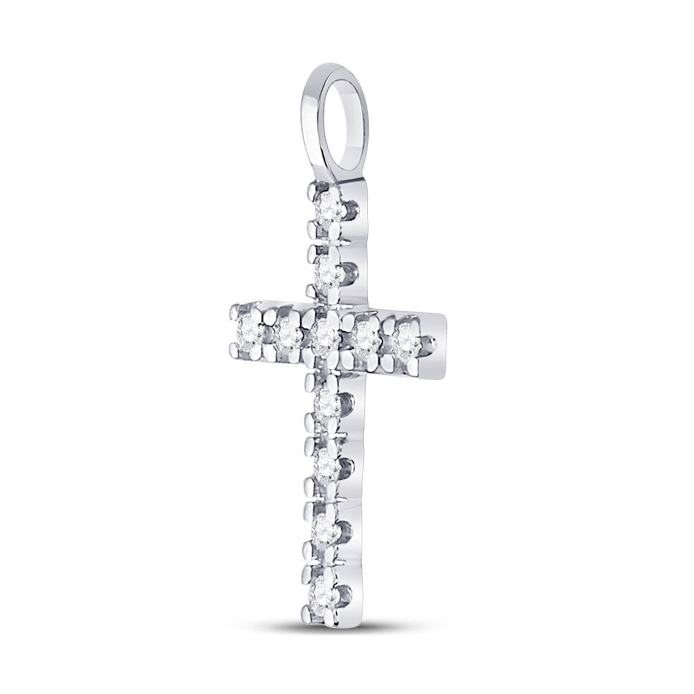 10kt White Gold Womens Round Diamond Cross Pendant 1/4 Cttw